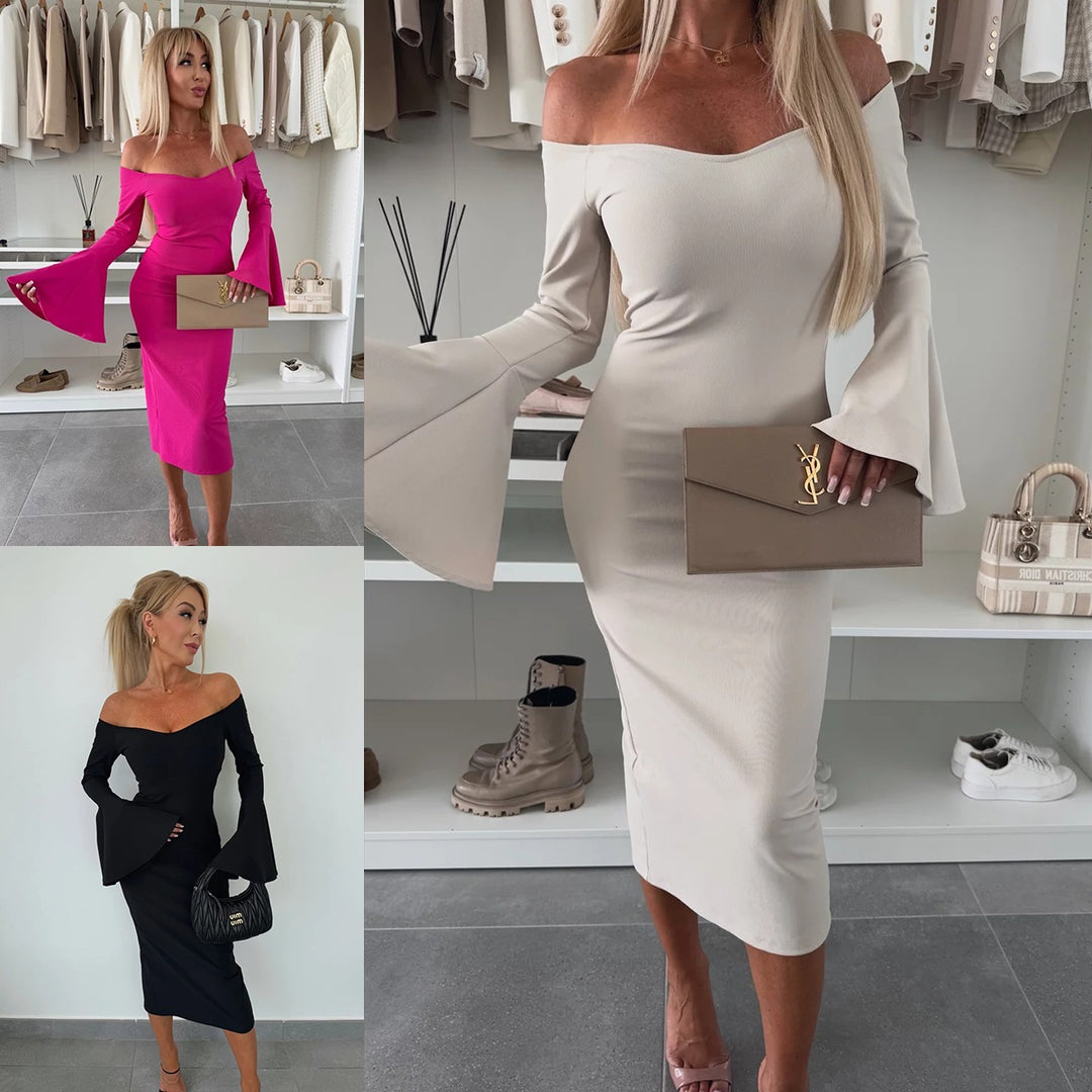 Damer Figursydda Omklädningsklänning med axelbar design och vida ärmar Mirla-Eva Jonsson