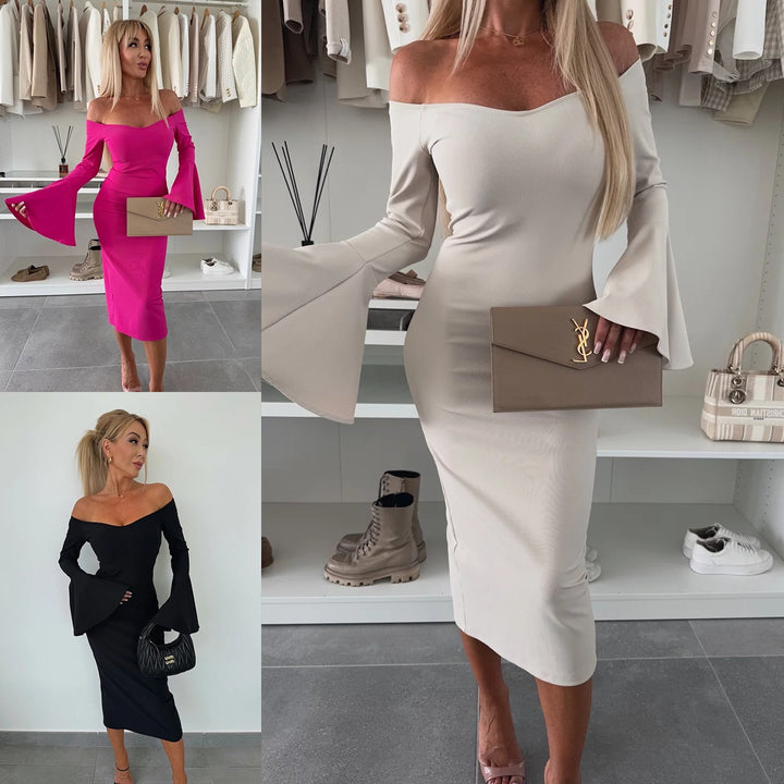 Damer Figursydda Omklädningsklänning med axelbar design och vida ärmar Mirla-Eva Jonsson