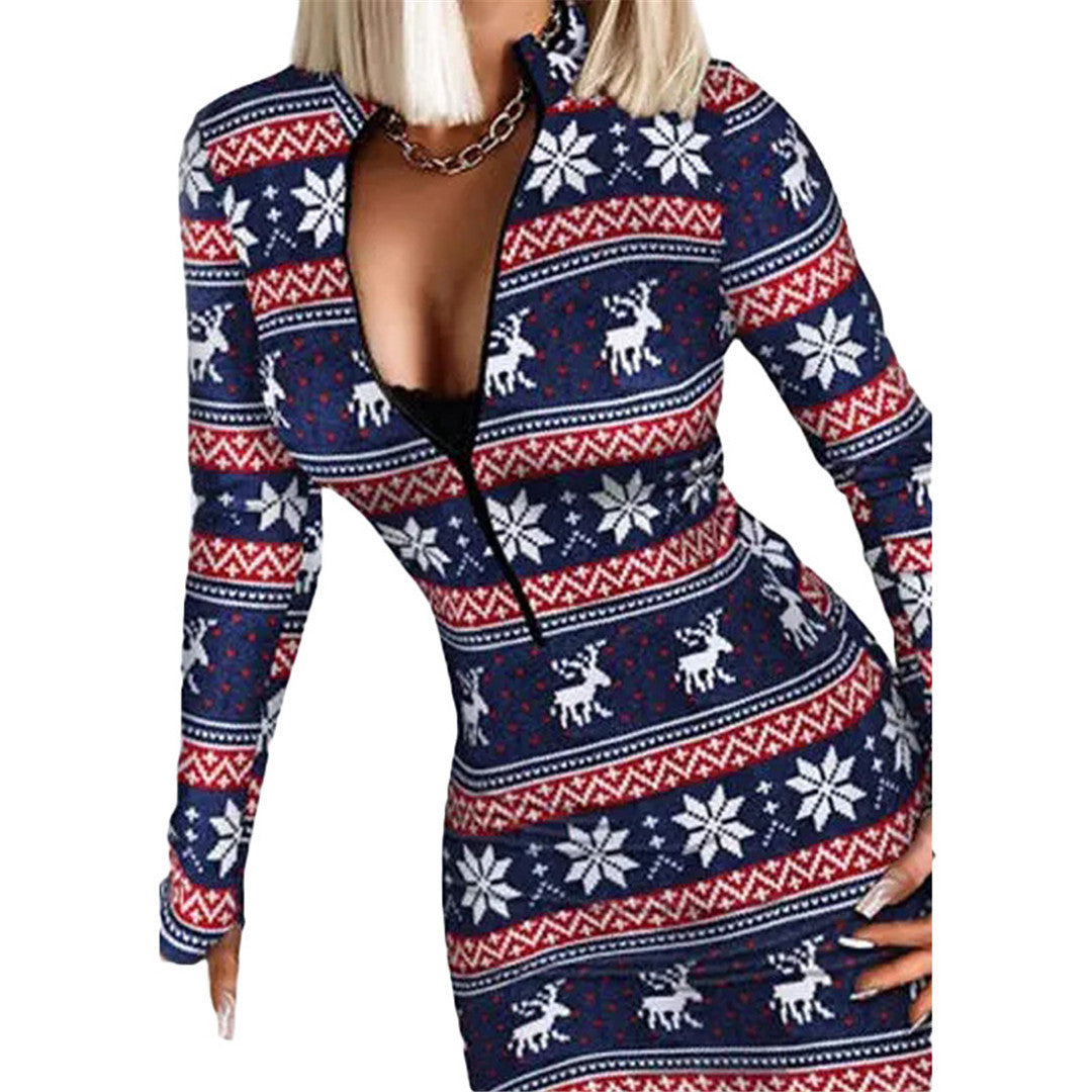 Damer Figurtight Knitwear Klänning med dragkedja och vintermönster Mirla-Eva Jonsson