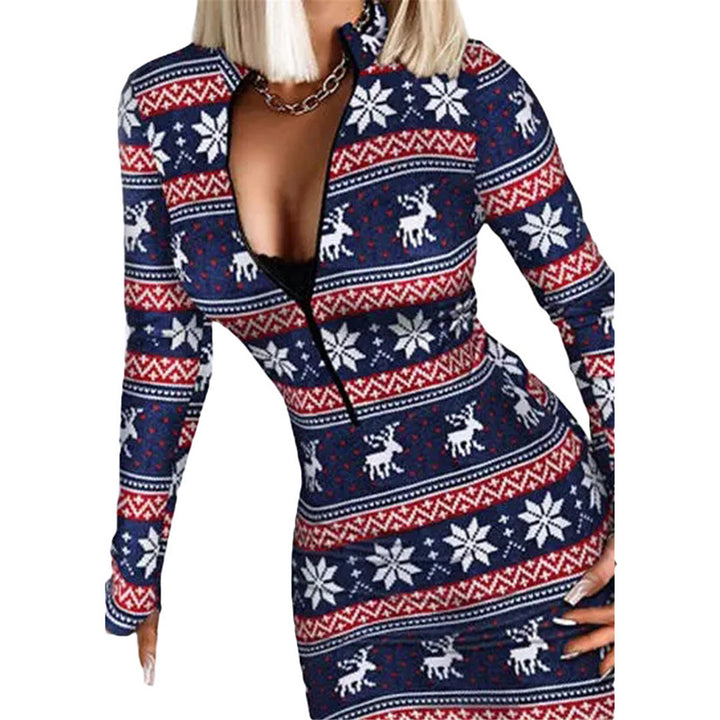 Damer Figurtight Knitwear Klänning med dragkedja och vintermönster Mirla-Eva Jonsson