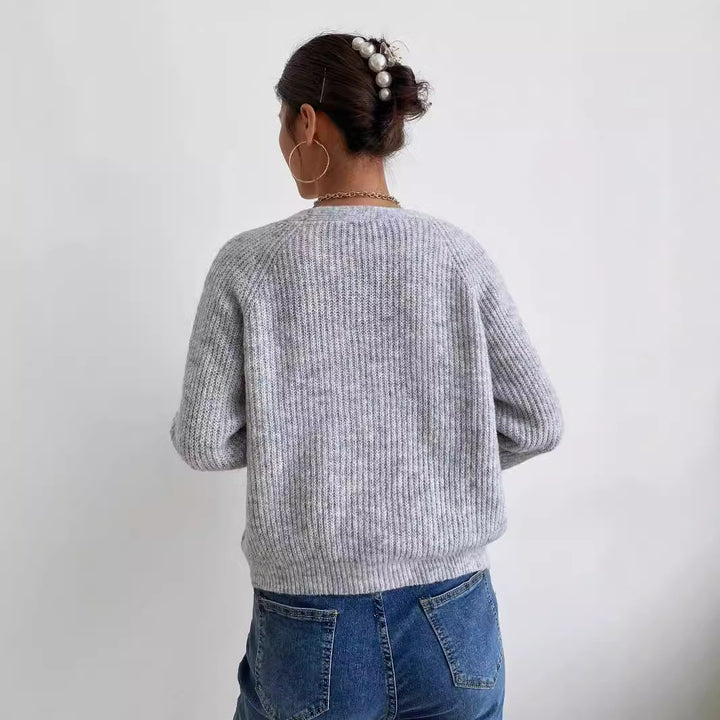 Damer Fin Stickad Cardigan med V-Ausschnitt och Knappt detaljer Eva Jonsson-Eva Jonsson