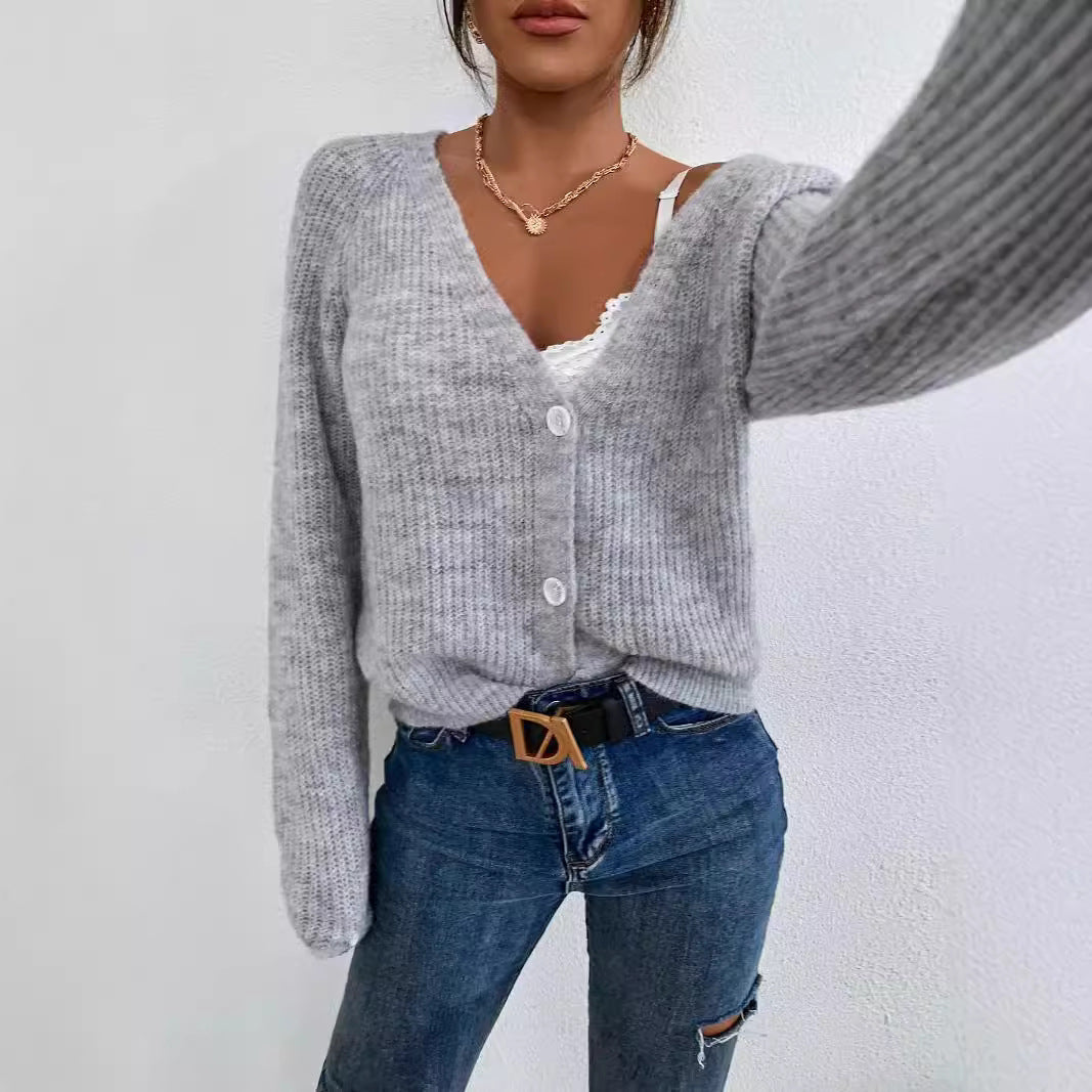 Damer Fin Stickad Cardigan med V-Ausschnitt och Knappt detaljer Eva Jonsson-Eva Jonsson