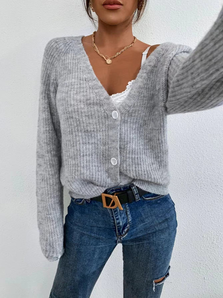 Damer Fin Stickad Cardigan med V-Ausschnitt och Knappt detaljer Eva Jonsson-Eva Jonsson