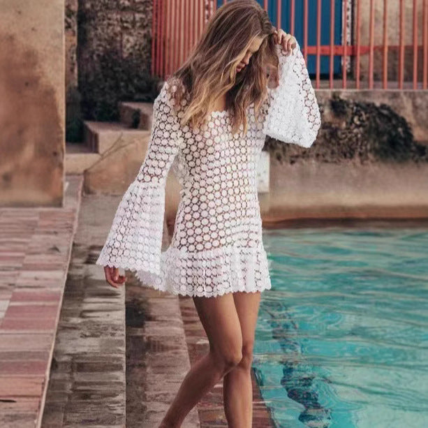 Damer Finstickad Klänning i Boho Stil med Vida Ärmar Mirla-Eva Jonsson