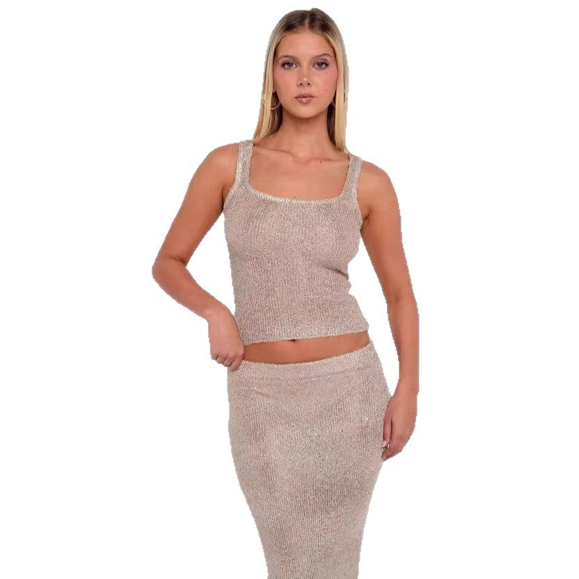 Damer Fintrik Crop-Top och Midi-Nederdel Set Mirla-Eva Jonsson