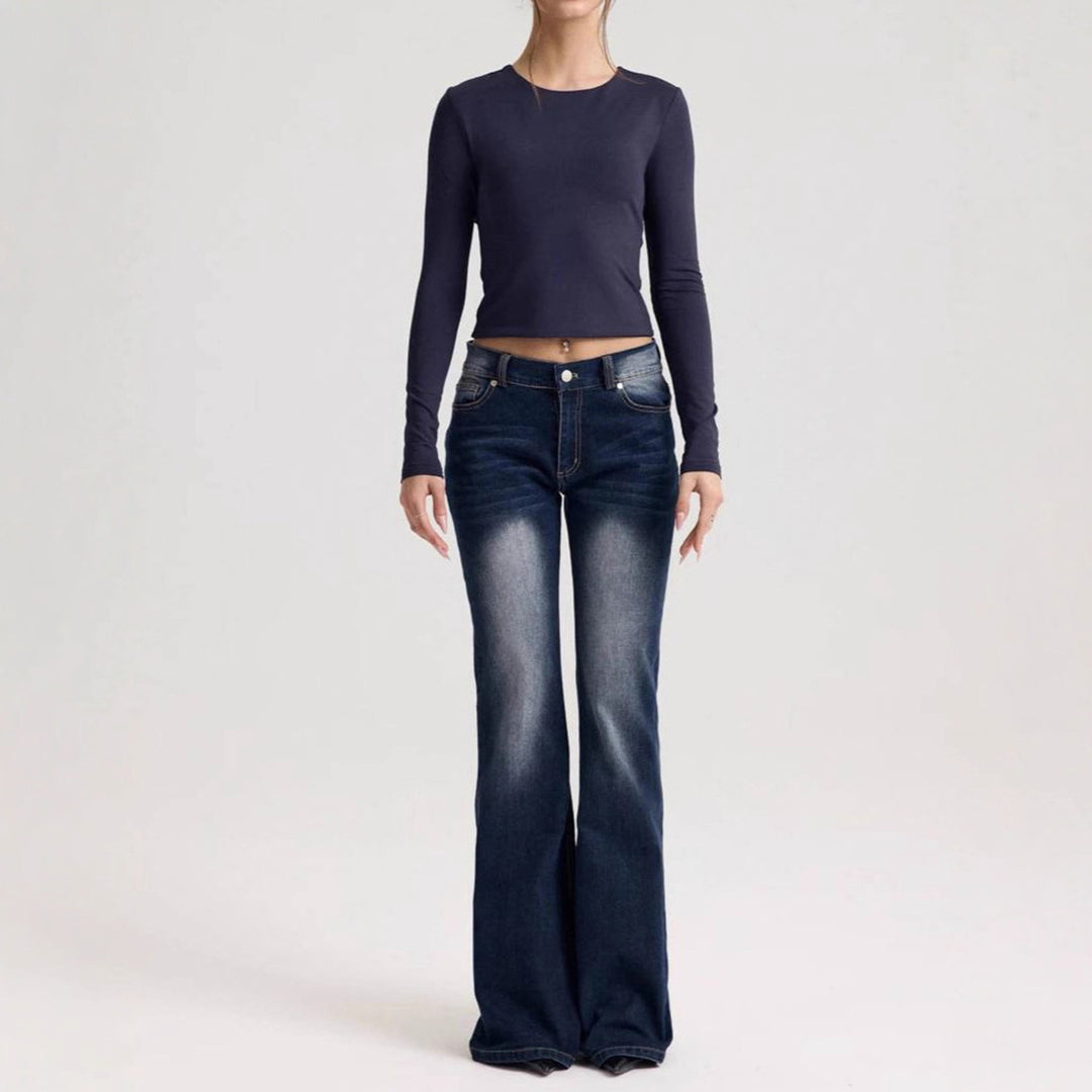 Damer Flared Jeans i vintage-stil med hög midja och avslappnad passform Mirla-Eva Jonsson