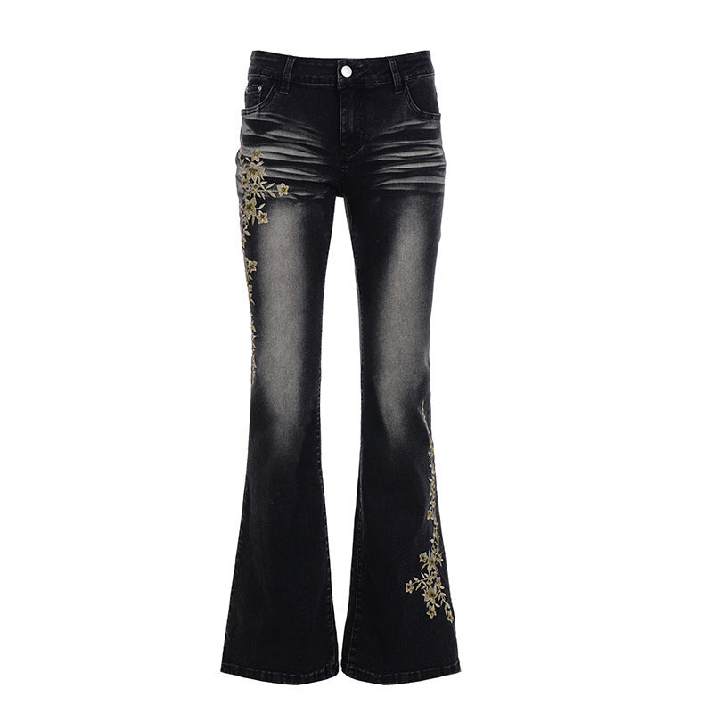 Damer Flared Jeans med elegant blommönsterbroderi Mirla-Eva Jonsson