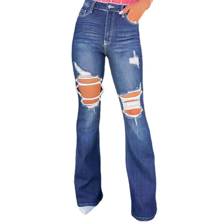 Damer Flared Jeans med fashionabla förstörda effekter och hög midja Mirla-Eva Jonsson