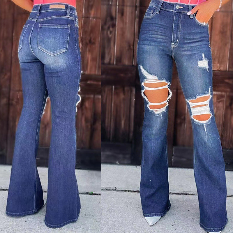 Damer Flared Jeans med fashionabla förstörda effekter och hög midja Mirla-Eva Jonsson
