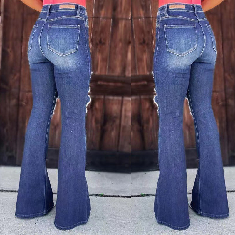 Damer Flared Jeans med fashionabla förstörda effekter och hög midja Mirla-Eva Jonsson