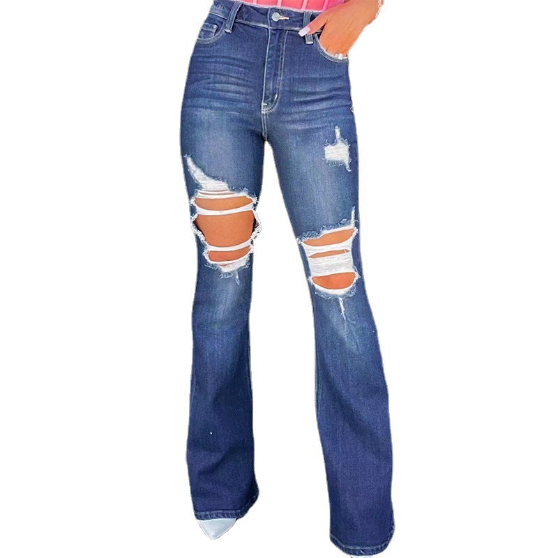 Damer Flared Jeans med fashionabla förstörda effekter och hög midja Mirla-Eva Jonsson