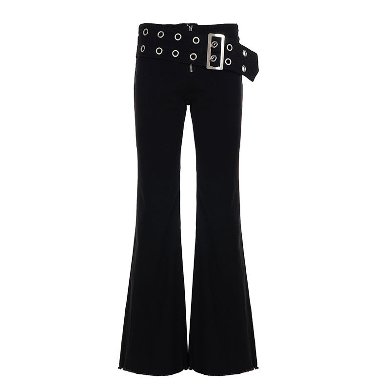 Damer Flared Jeans med justerbart bälte och modernt hål-design Mirla-Eva Jonsson