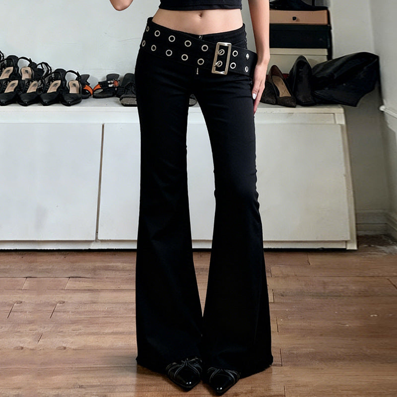 Damer Flared Jeans med justerbart bälte och modernt hål-design Mirla-Eva Jonsson