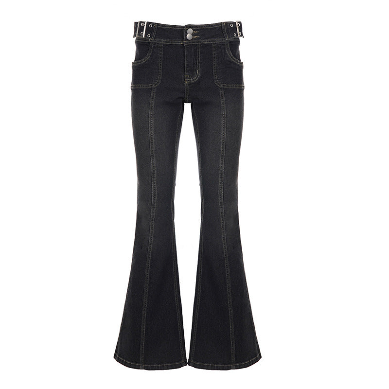 Damer Flared Jeans med modiga stickningar och justerbar midja Mirla-Eva Jonsson