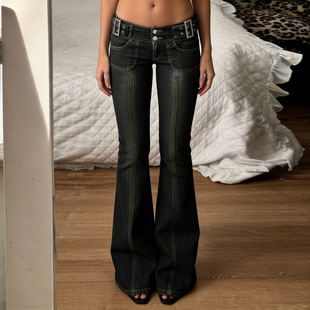 Damer Flared Jeans med modiga stickningar och justerbar midja Mirla-Eva Jonsson