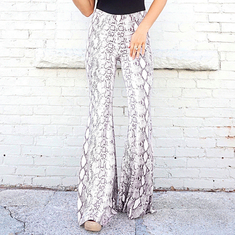 Damer Flared-leggings i elegant ormskinnslook Mirla-Eva Jonsson