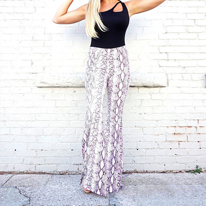 Damer Flared-leggings i elegant ormskinnslook Mirla-Eva Jonsson