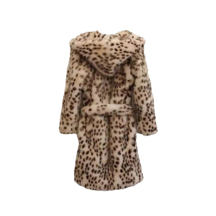 Damer Fleece Badrock med huva och leopardmönster Mirla-Eva Jonsson
