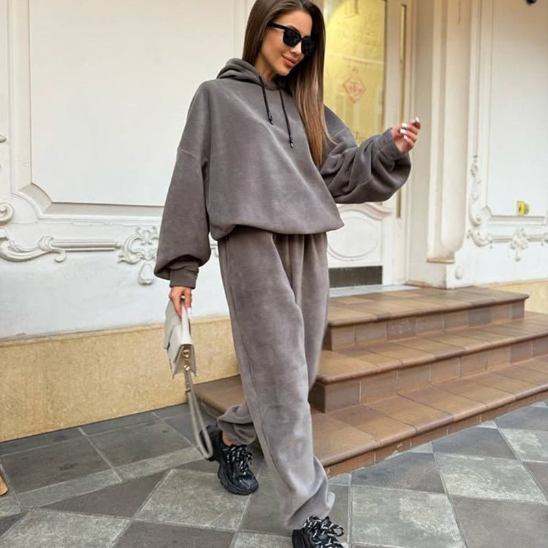 Damer Fleece Croppad Sweat Suit med Hög Krage och Elastisk Midja Mirla-Eva Jonsson
