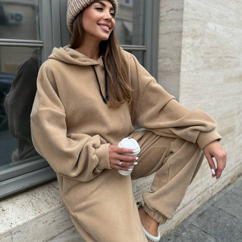 Damer Fleece Croppad Sweat Suit med Hög Krage och Elastisk Midja Mirla-Eva Jonsson