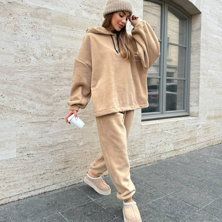 Damer Fleece Croppad Sweat Suit med Hög Krage och Elastisk Midja Mirla-Eva Jonsson