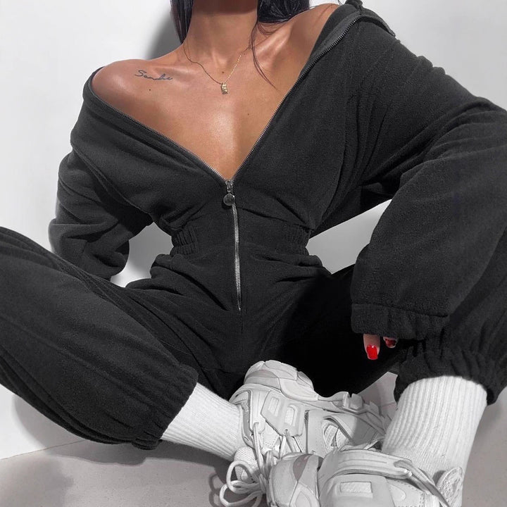 Damer Fleece Jumpsuit med Dragkedja och Huva Mirla-Eva Jonsson