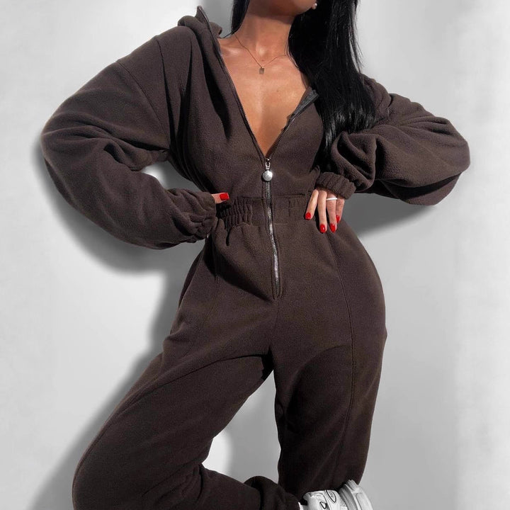 Damer Fleece Jumpsuit med Dragkedja och Huva Mirla-Eva Jonsson