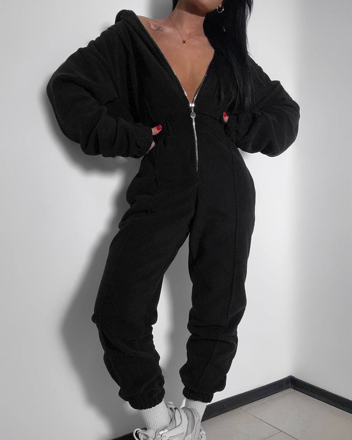 Damer Fleece Jumpsuit med Dragkedja och Huva Mirla-Eva Jonsson