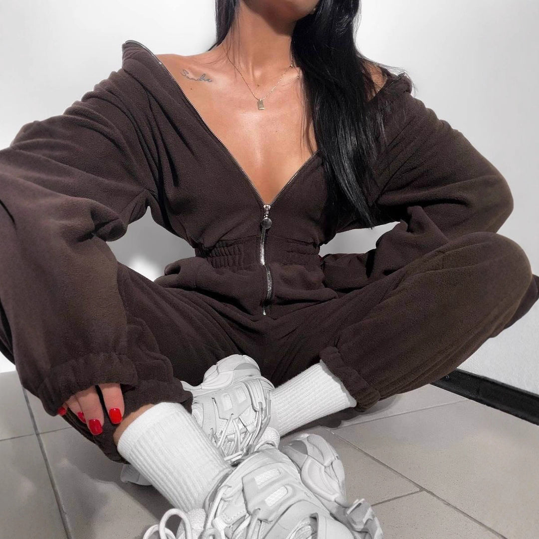 Damer Fleece Jumpsuit med Dragkedja och Huva Mirla-Eva Jonsson