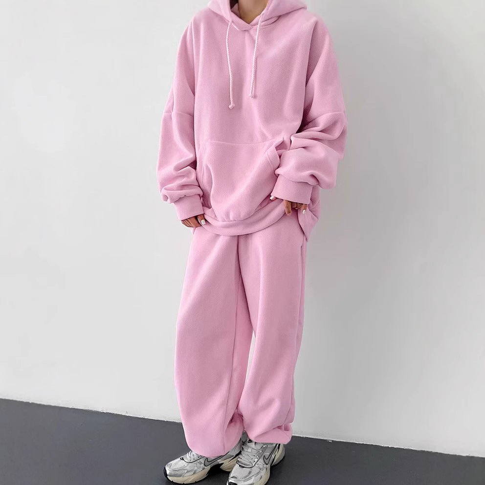 Damer Fleece Lounge-set med vida ben och huva Mirla-Eva Jonsson