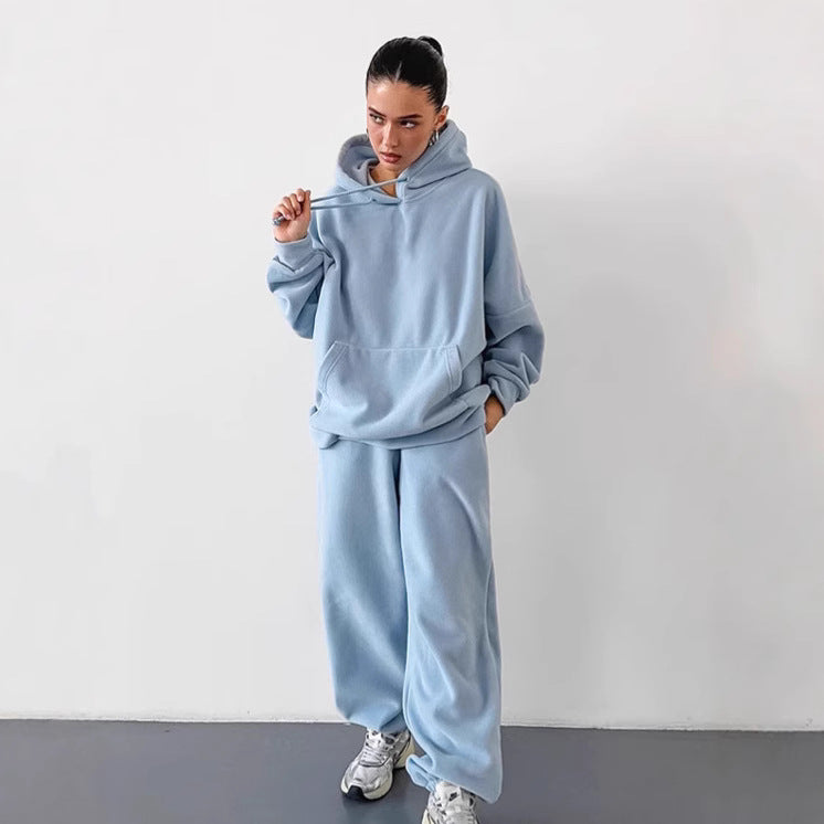 Damer Fleece Lounge-set med vida ben och huva Mirla-Eva Jonsson