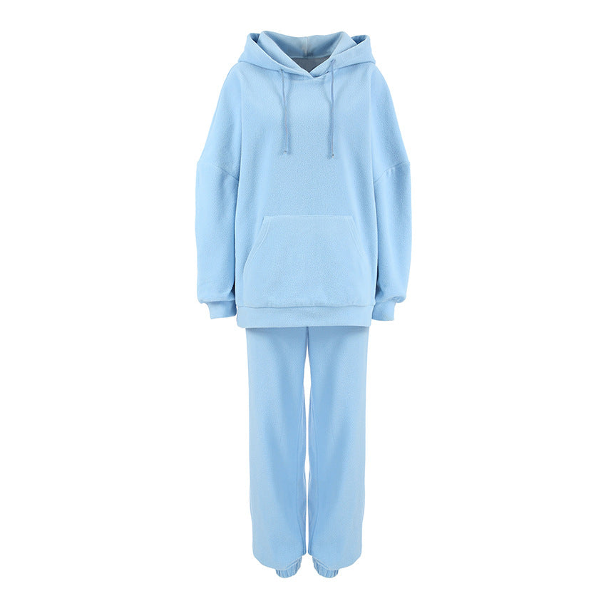Damer Fleece Lounge-set med vida ben och huva Mirla-Eva Jonsson