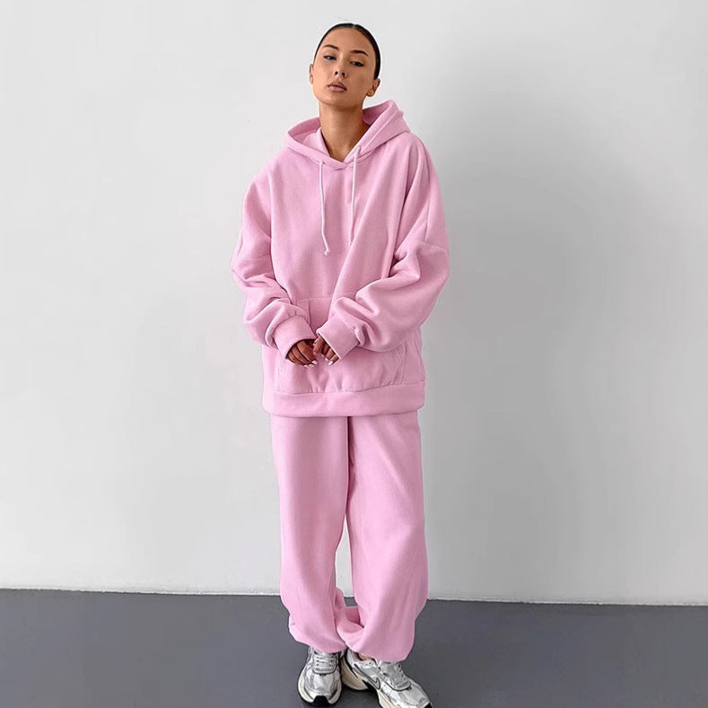 Damer Fleece Lounge-set med vida ben och huva Mirla-Eva Jonsson
