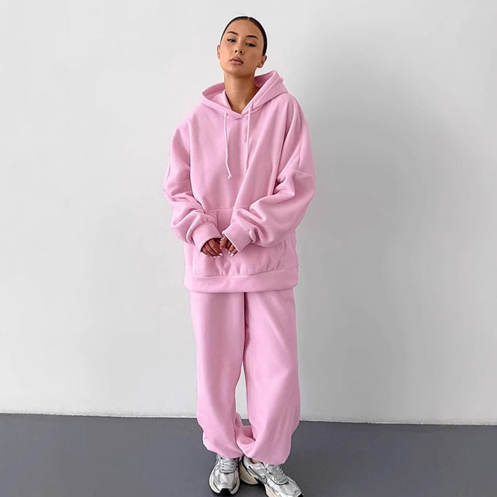 Damer Fleece Lounge-set med vida ben och huva Mirla-Eva Jonsson