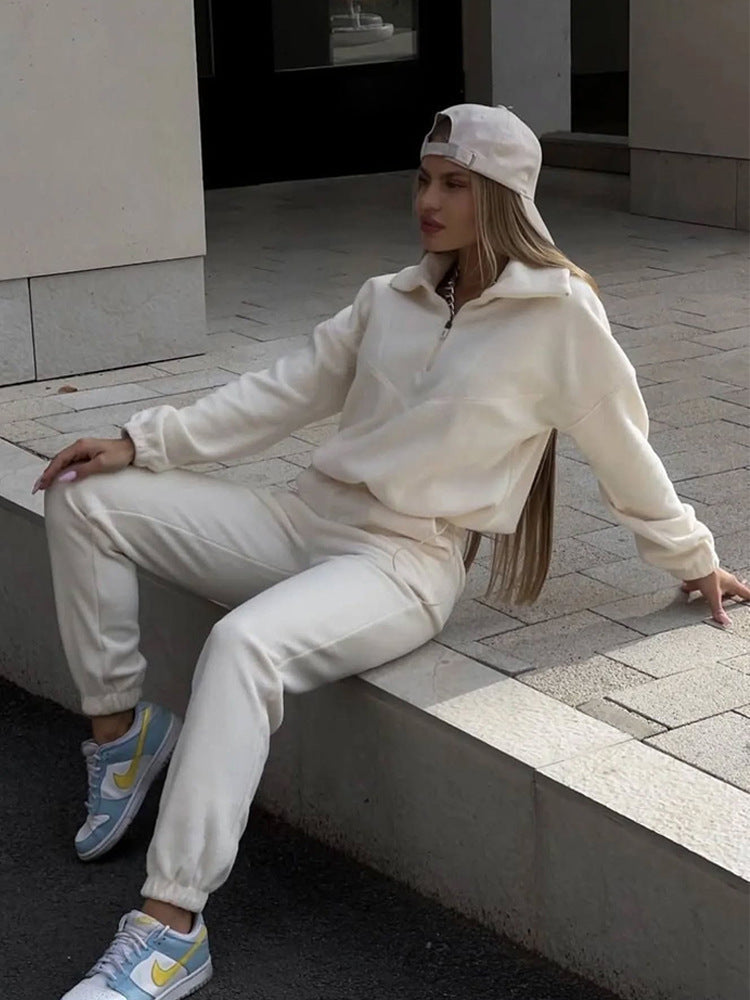Damer Fleece Loungewear Set med Dragkedja och Elastiska Muddar Mirla-Eva Jonsson
