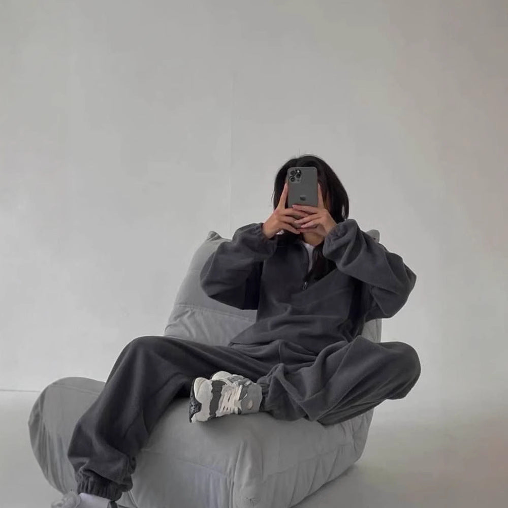 Damer Fleece Loungewear Set med Dragkedja och Elastiska Muddar Mirla-Eva Jonsson