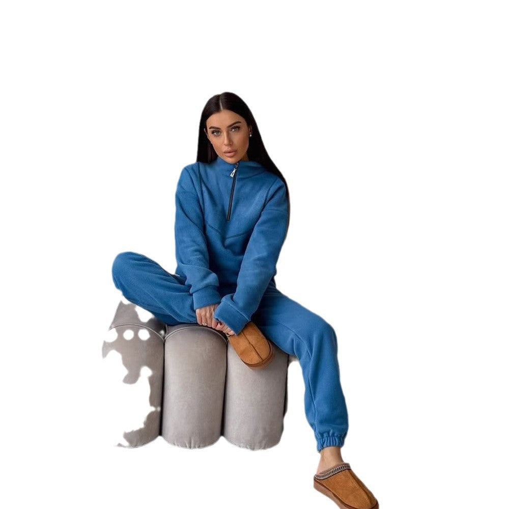 Damer Fleece Loungewear Set med Dragkedja och Elastiska Muddar Mirla-Eva Jonsson