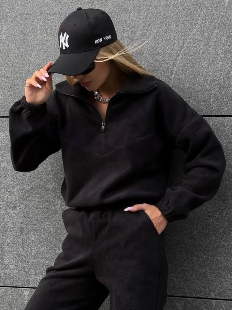 Damer Fleece Loungewear Set med Dragkedja och Elastiska Muddar Mirla-Eva Jonsson