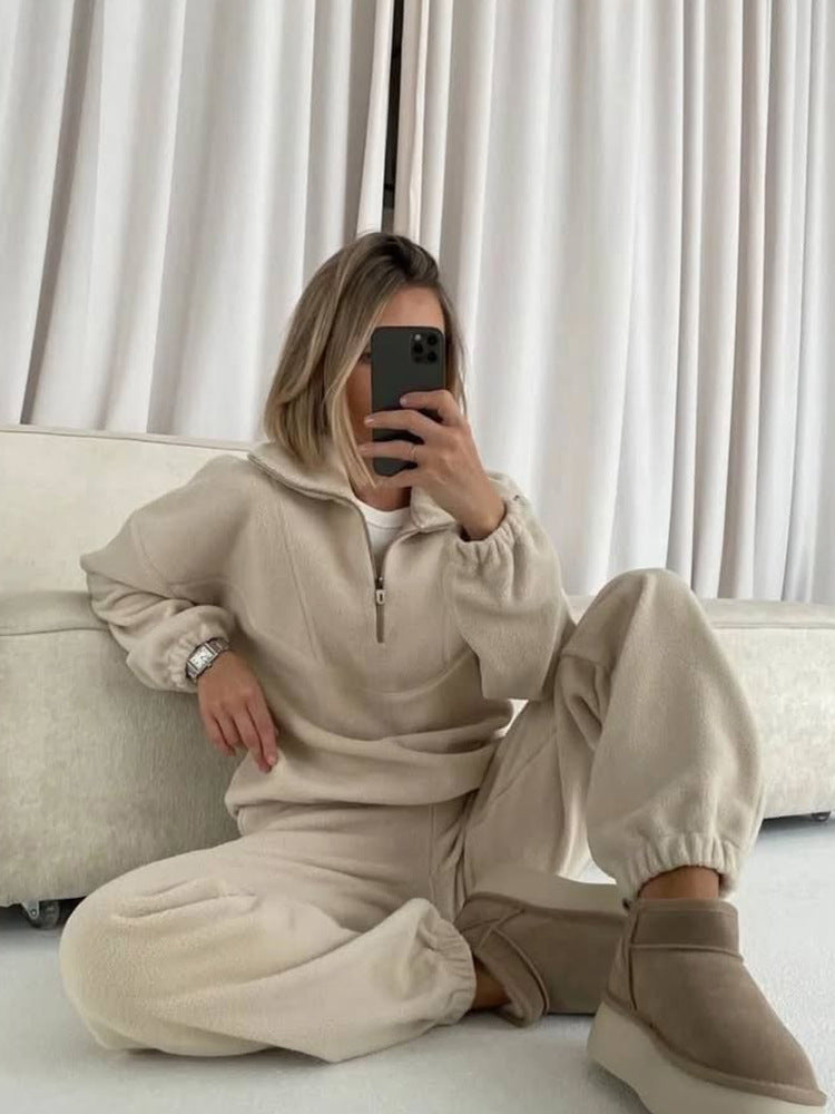 Damer Fleece Loungewear Set med Dragkedja och Elastiska Muddar Mirla-Eva Jonsson
