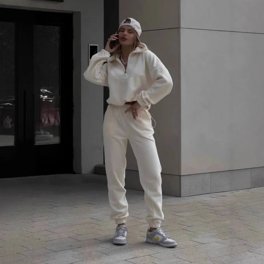 Damer Fleece Loungewear Set med Dragkedja och Elastiska Muddar Mirla-Eva Jonsson