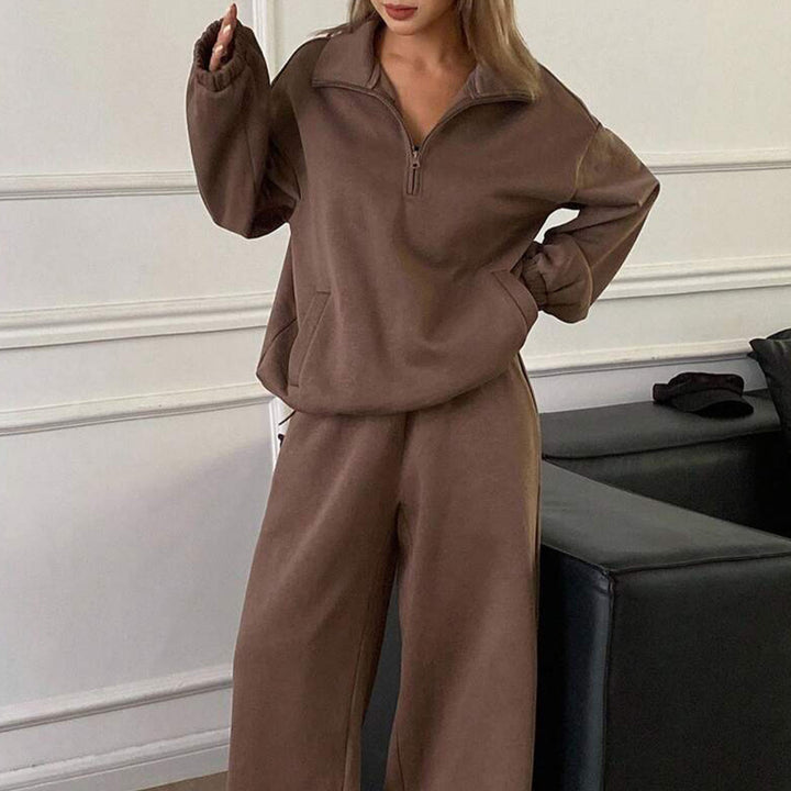 Damer Fleece-Loungewear-set med hög krage och praktiska fickor Mirla-Eva Jonsson