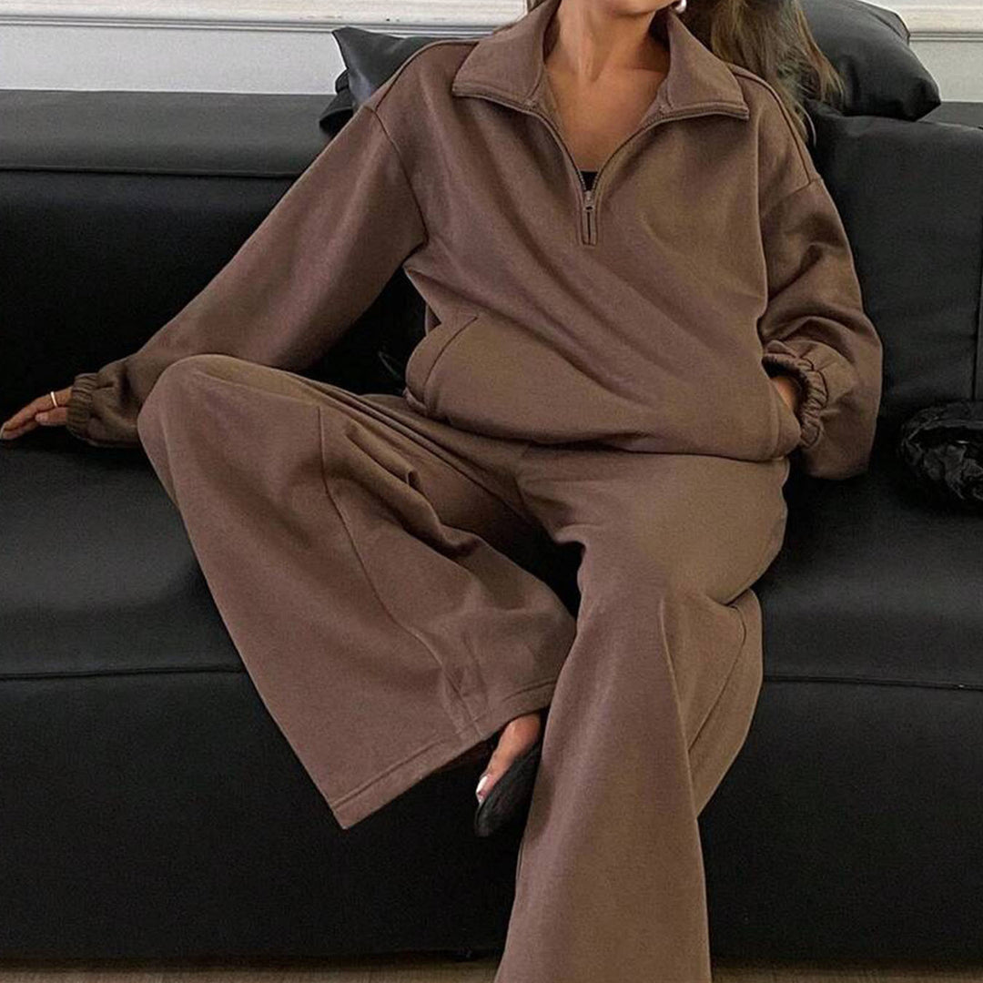 Damer Fleece-Loungewear-set med hög krage och praktiska fickor Mirla-Eva Jonsson