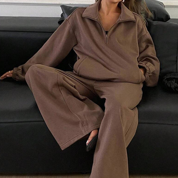 Damer Fleece-Loungewear-set med hög krage och praktiska fickor Mirla-Eva Jonsson