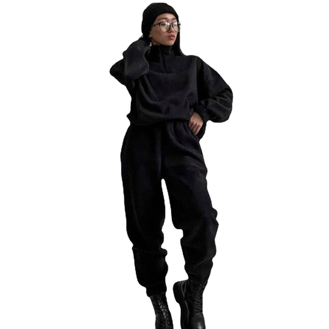 Damer Fleece-Loungewear-set med ståkrage och elastisk midja Mirla-Eva Jonsson