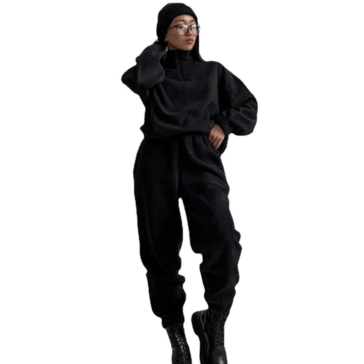 Damer Fleece-Loungewear-set med ståkrage och elastisk midja Mirla-Eva Jonsson
