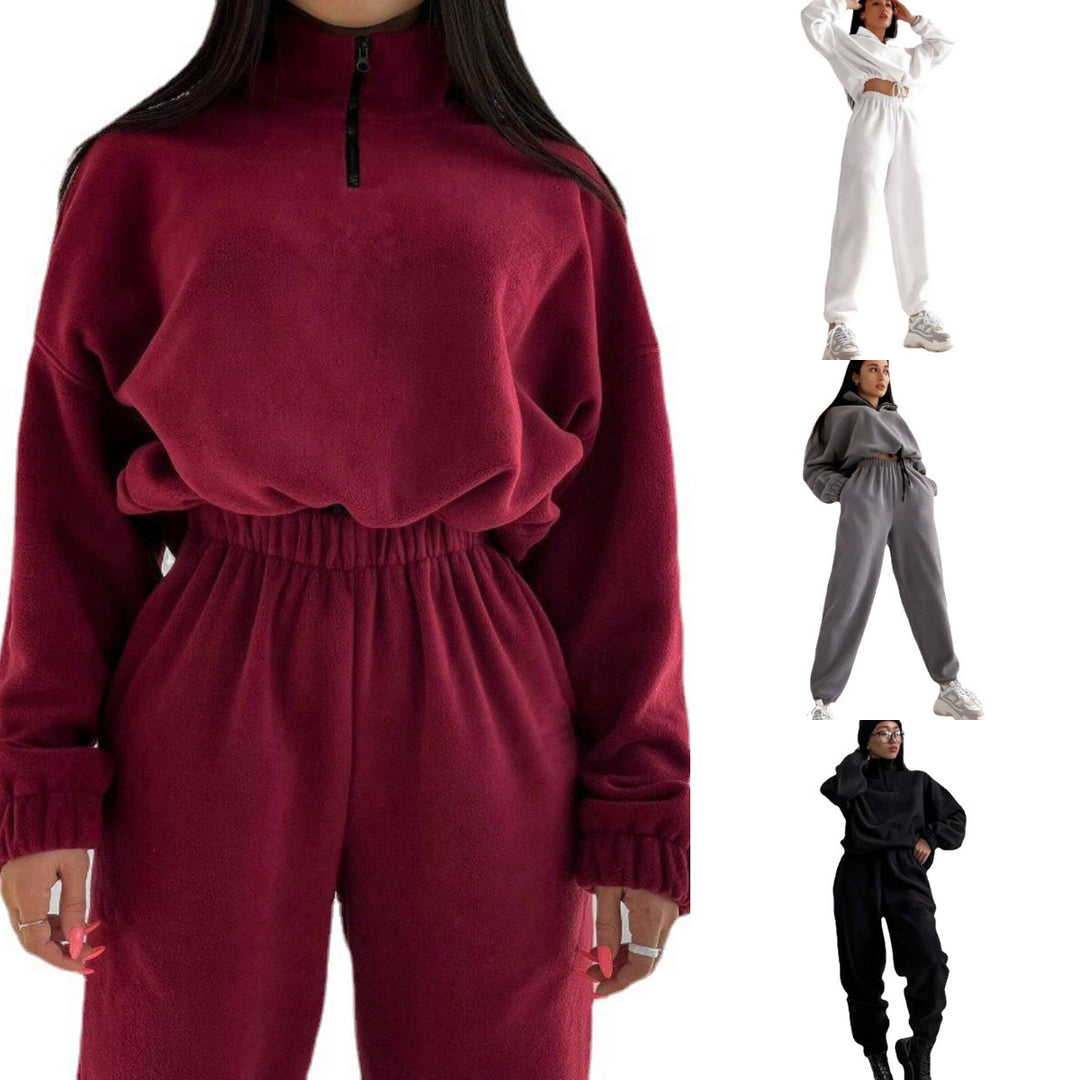 Damer Fleece-Loungewear-set med ståkrage och elastisk midja Mirla-Eva Jonsson