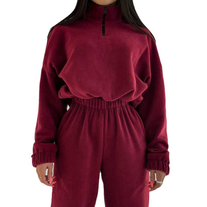Damer Fleece-Loungewear-set med ståkrage och elastisk midja Mirla-Eva Jonsson