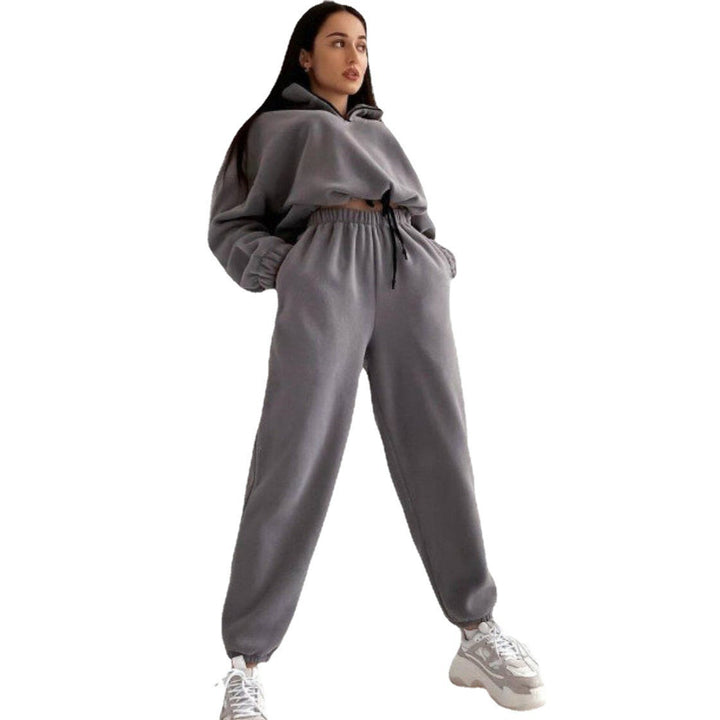 Damer Fleece-Loungewear-set med ståkrage och elastisk midja Mirla-Eva Jonsson
