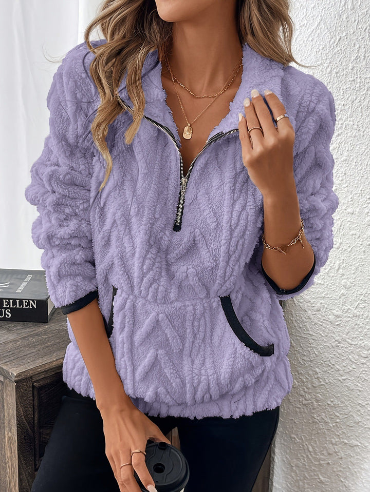 Damer Fleece-Tröja I Modern Stickdesign med Dragkedja Eva Jonsson-Eva Jonsson