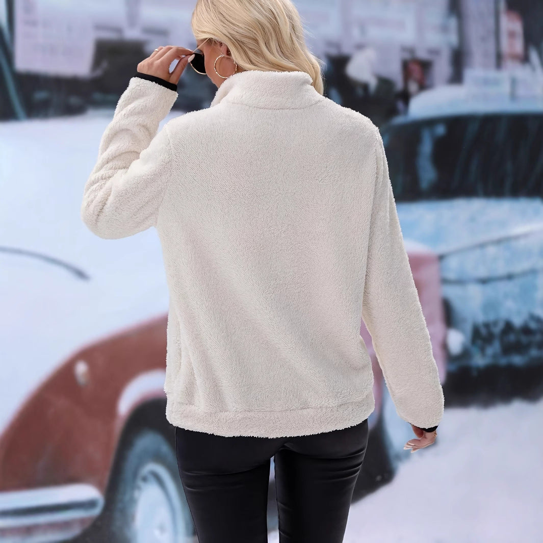 Damer Fleece Tröja med korta dragkedja och känguruficka Mirla-Eva Jonsson